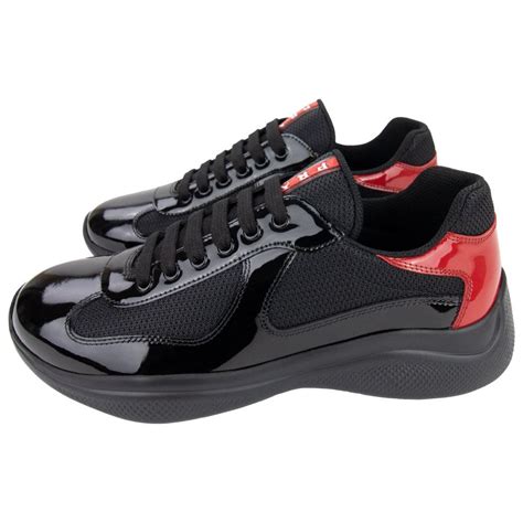 prada trainers black and red|prada black leather sneakers.